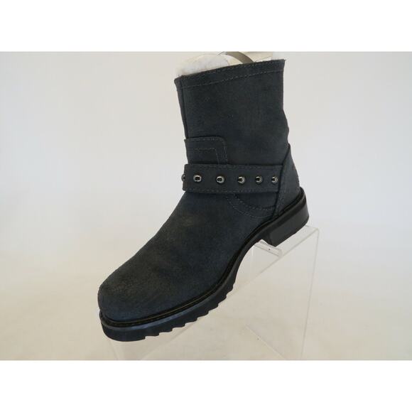 NINE WEST Womens Size 6 M Navy Suede Buckle Studded Fashion Ankle Boots Booties - Picture 2 of 10